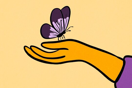 Hand releasing butterfly symbolizing innovation and growth