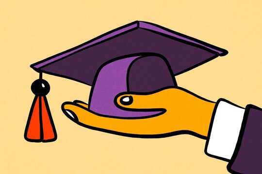 Business hand holding graduation cap for innovation concept