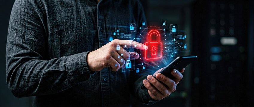 Enhancing cybersecurity awareness protecting personal data through mobile technology office environment digital illustration interactive viewpoint security concept