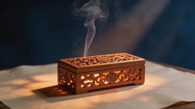 Traditional East Asian Incense Scene with Light Beams