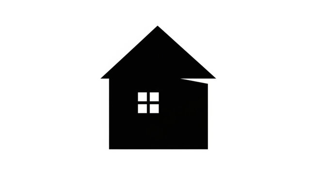 Black Silhouette of a House with a Broken Roof Section.