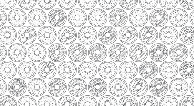 Hand-drawn donut pattern with sprinkles and glaze