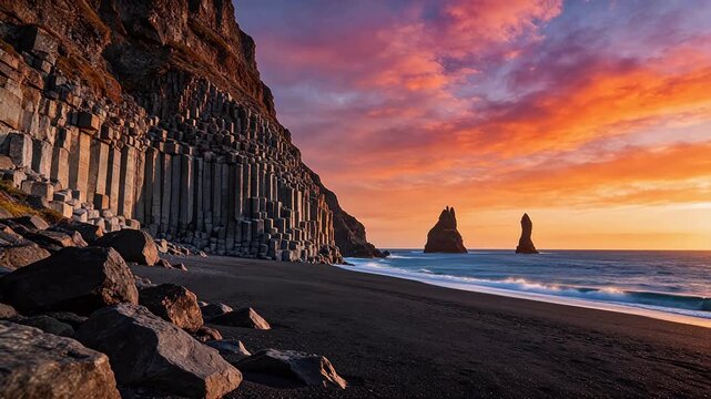 Coastal landscape with basalt columns
