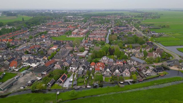 Aerial view of the historic dutch town Wilnis