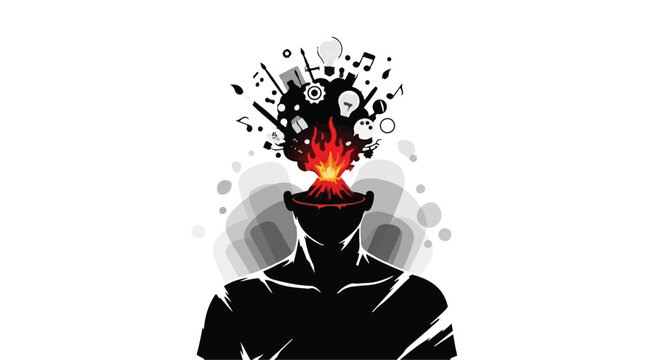 man with head exploding with ideas and thoughts