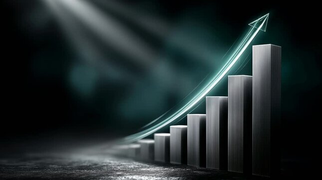 Glowing stock chart growing into success arrow in studio