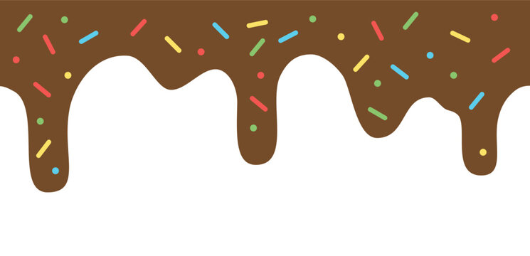 Rounded Chocolate Drip with Bright Sprinkles on White Background