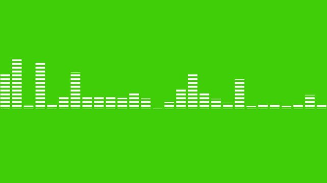 White audio wave visualization voice record on green screen background. Bright audio frequency waveform spectrum. Disco music wave spectrum motion animation. Sound wave oscillation graph animation.