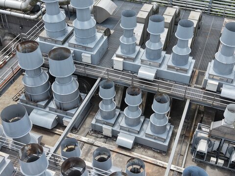 Industrial exhaust ventilation system on a rooftop facility.