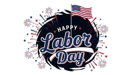 Fototapeta premium Happy labor day greeting card with american flag and fireworks