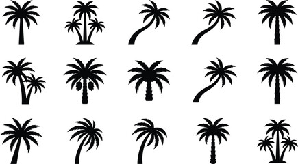 Assorted Black Silhouettes of Palm Trees in Different Styles and Arrangements tropical nature © Kosain