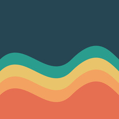Obraz premium Minimalist abstract retro wavy layers in orange yellow and teal over dark blue background illustration