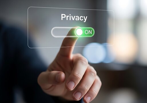 Digital privacy and security a hand interacting with a privacy loading screen