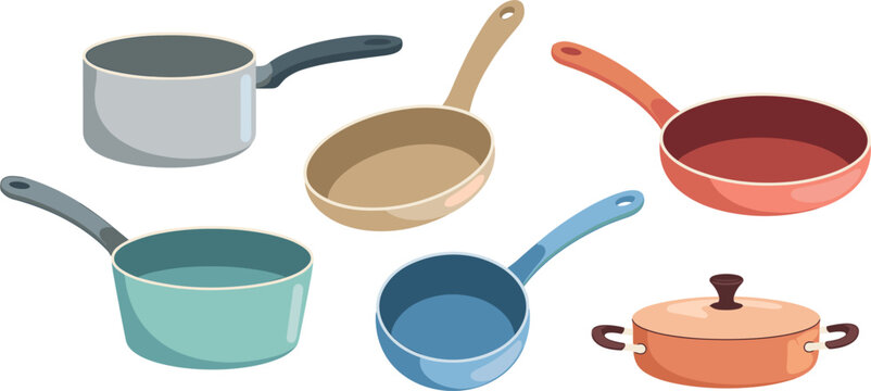 Cooking pots and pans set, kitchen cookware collection with saucepans frying pans and casserole