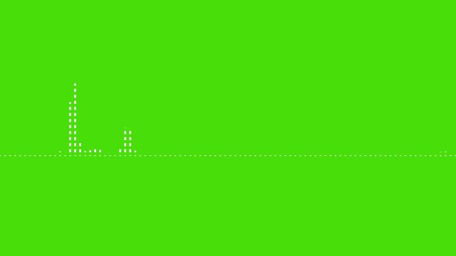 White audio wave visualization voice record on green screen background. Bright audio frequency waveform spectrum. Disco music wave spectrum motion animation. Sound wave oscillation graph animation.