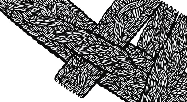 black rope knot illustration, tied ropes, rope texture