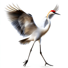 Fototapeta premium Japanese red crowned crane dancing with spread wings isolated on white