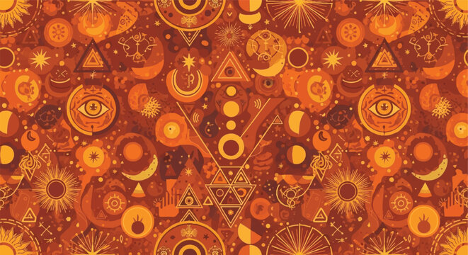 Abstract celestial pattern with geometric shapes and ornate details