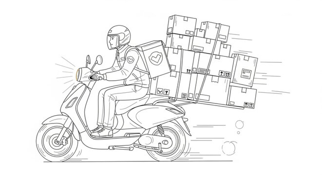 A delivery person riding a scooter with a large stack of packages on the back