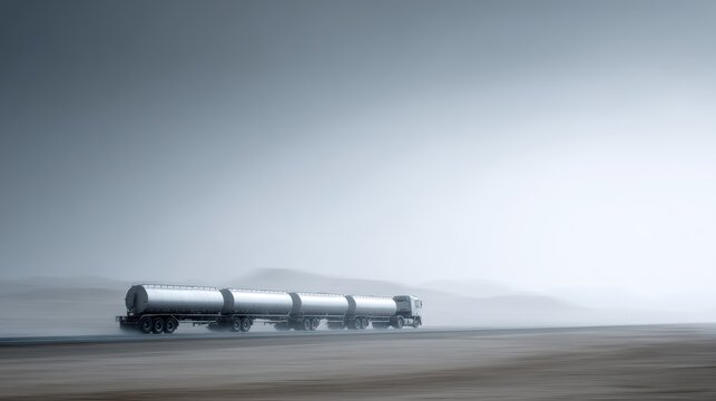 Oil tanker convoy driving across barren highway
