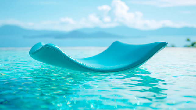 Ergonomic floating sunbed drifting on crystal clear turquoise water