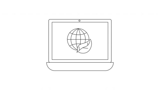 Laptop displaying a globe with a leaf, symbolizing eco-friendly technology and global connectivity.