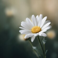 Fototapeta premium Single daisy flower with white petals and yellow center blooming in soft natural light