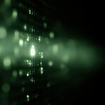 glowing binary code background with security lock symbol