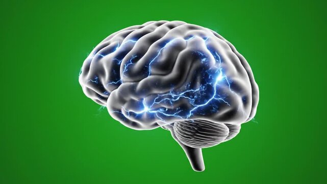 Ultra detailed cinematic animation of a human brain floating in a controlled studio environment, semi transparent outer layer revealing intricate neural networks firing electrical impulses, glowing sy