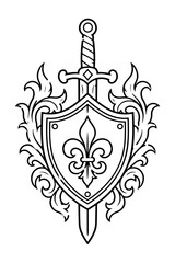 Medieval Heraldic Shield with Fleur De Lis and Sword Emblem © Aldo