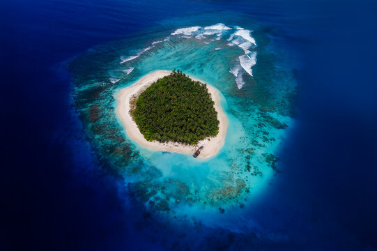 Aerial view of Snake Island reef near Kandui Mentawai