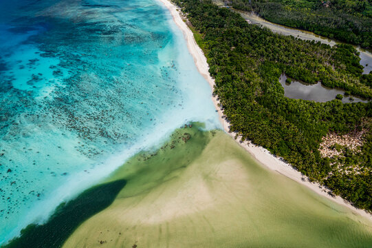 Aerial view of Kandui beach and lagoon, Mentawai