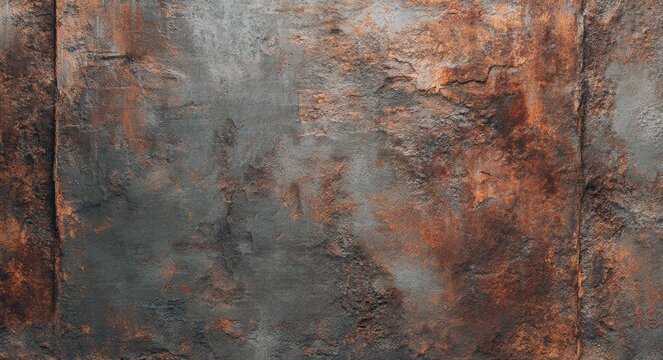 Rusty metal wall texture with gray and brown patina, influenced by ninja turtle mijrny style
