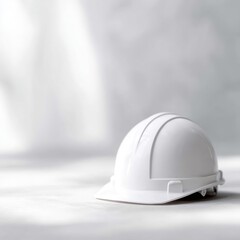 Fototapeta premium White construction safety helmet for building workers on worksite background