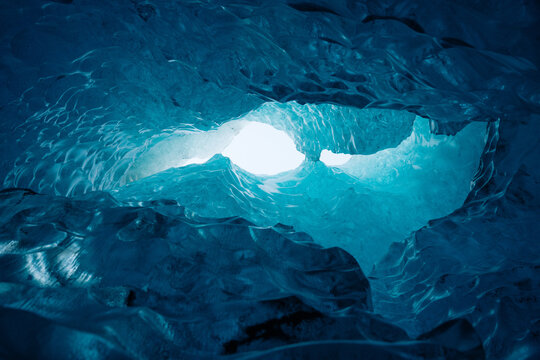 Blue ice cave on Vatnajokull glacier in Iceland