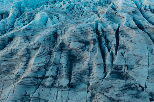 Textured blue ice formations on Vatnajokull glacier, Iceland