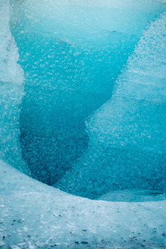 Close-up of blue ice cave textures on Vatnajokull glacier