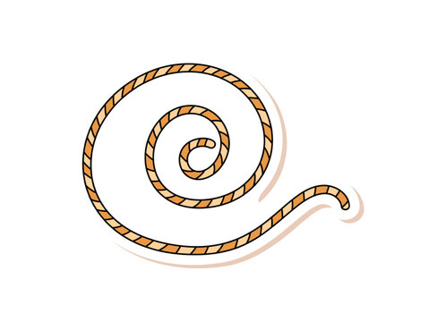 Colorful rope expedition patch in doodle icon style. Trekking equipment for camp and hiking adventure, travel element for outdoor exploration with colorful patch accent and expedition feel.