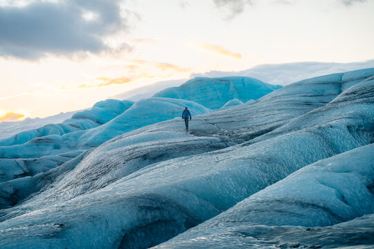 Glacier trekking on Vatnajokull ice cap in Iceland