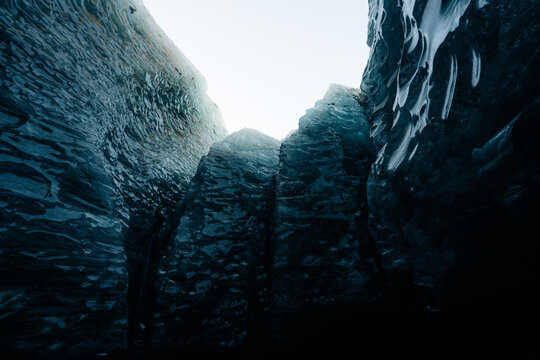 Icy crevasse walls in Vatnajokull Glacier, Iceland