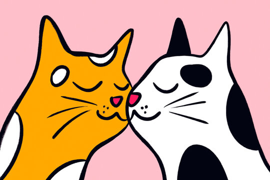 Cute cat friends nuzzling in simple pet illustration
