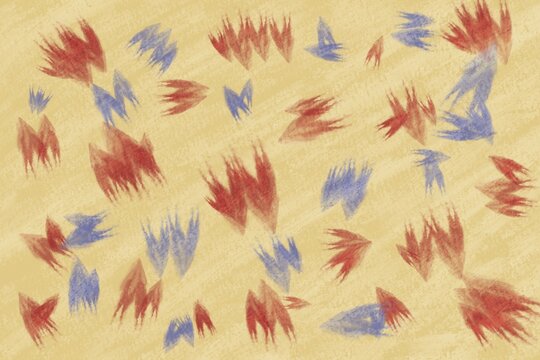 Abstract feather pattern in red and blue on beige texture