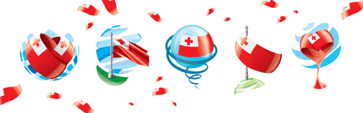 Vector set of the Tonga flag in various creative designs