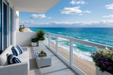 Obraz premium Balcony view overlooking beach and turquoise ocean