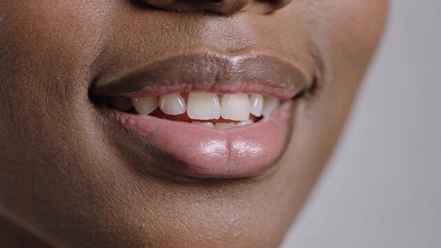 Close Up Lips Gloss Shine In Soft Light.