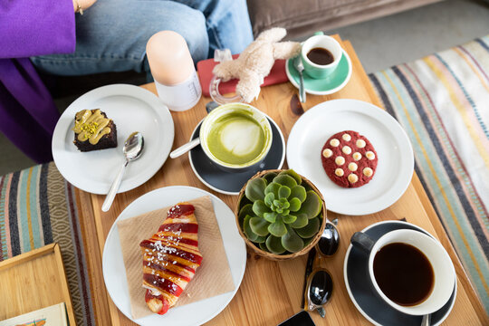 Delicious brunch spread with coffee and pastries