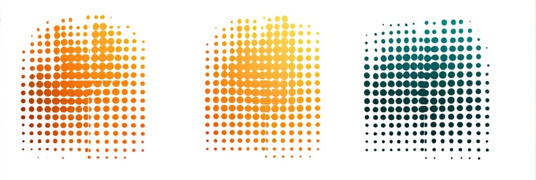 Three pixelated icons, two orange, one teal, appear as abstract forms