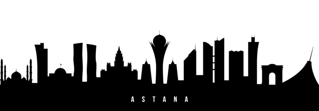 Vector silhouette illustration of Astana urban skyline. Modern minimalist cityscape graphic, perfect for travel, banners or backgrounds.