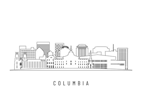 Detailed Columbia skyline vector illustration. Columbia buildings in line art style, perfect for modern designs.