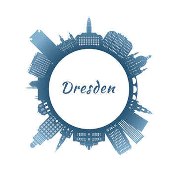 Dresden skyline with colorful buildings. Circular style. Stock vector illustration
